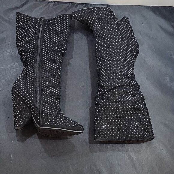 BAMBOO WOMEN'S RETRO RHINESTONE GLITTER BOOT ON CONE TAPERED HEEL - Picture 8 of 16